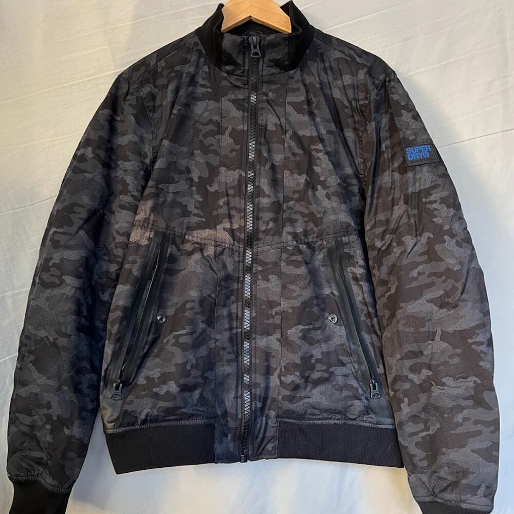 Superdry Microfibre Solstice Black Camo Jacket Size L